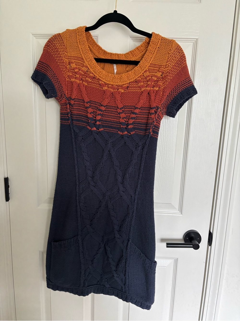Colorblock Knit Short Sleeve Sweater Dress orange and blue free people xs
